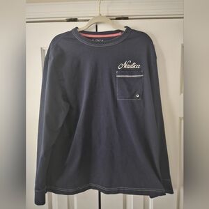 Nautica Men's L Navy Blue Cotton Jersey Long Sleeve Crew Neck Sailing Shirt
